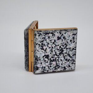 Vintage 1950s  Speckled Confetti Lucite Picture Frame Compact Brass Interior 1.5